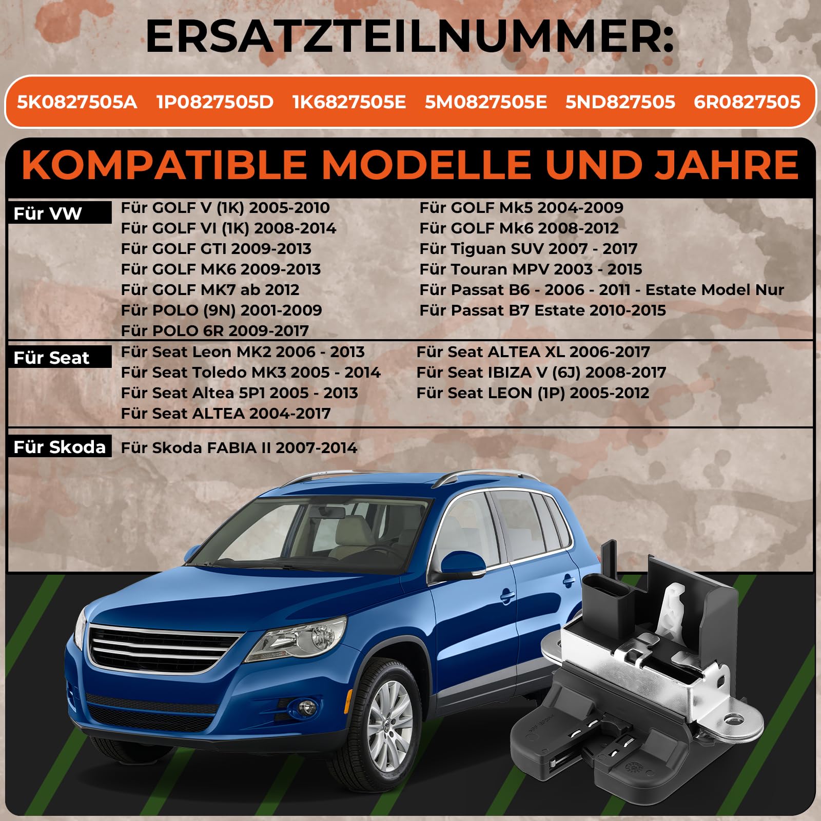 Serrure de hayon pour VW Golf 5 6 GTI Passat New Polo Tiguan Seat Leon Altea Ibiza Skoda 6RD827505A 5ND827505 5KD827505 5KD827505