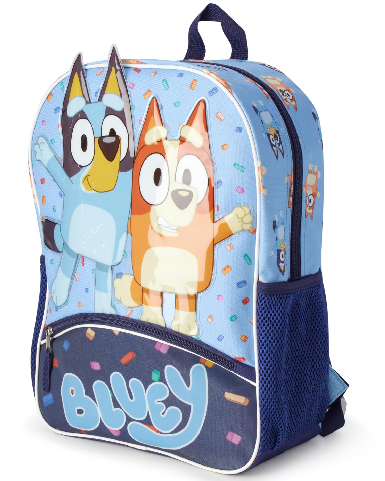 Fast Forward Bluey Kids Backpack - 16 Inch 3D Bookbag Preschool Elementary Backpack for School Girls & Boys with Front Pocket, Bluey Light Blue