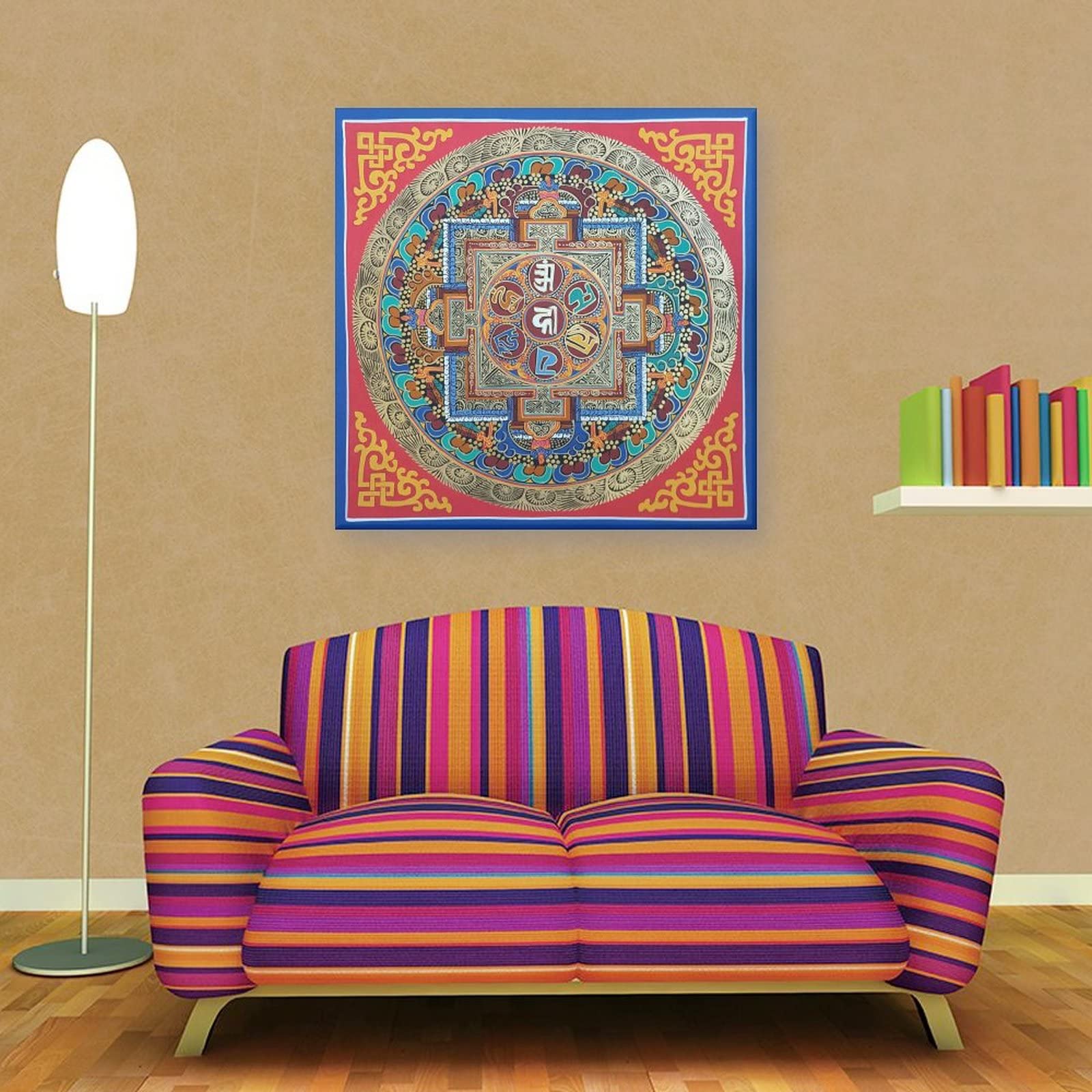 Poster tibetano Om Mane Padme Hum Mandala Buddhismo Religione Meditazione Poster Decorazione per la casa Decorazione da parete Camera da letto Decorativa Estetica 70 x 70 cm