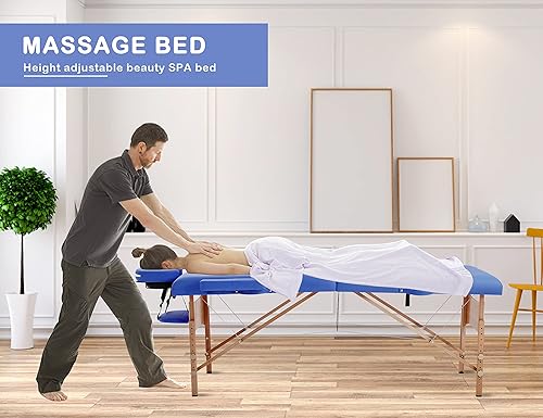 Miniatura 7 de Mesa de masaje plegable de 2 secciones, mesa de masaje portátil de altura ajustable, cama de masaje con bolsa de transporte, reposabrazos y