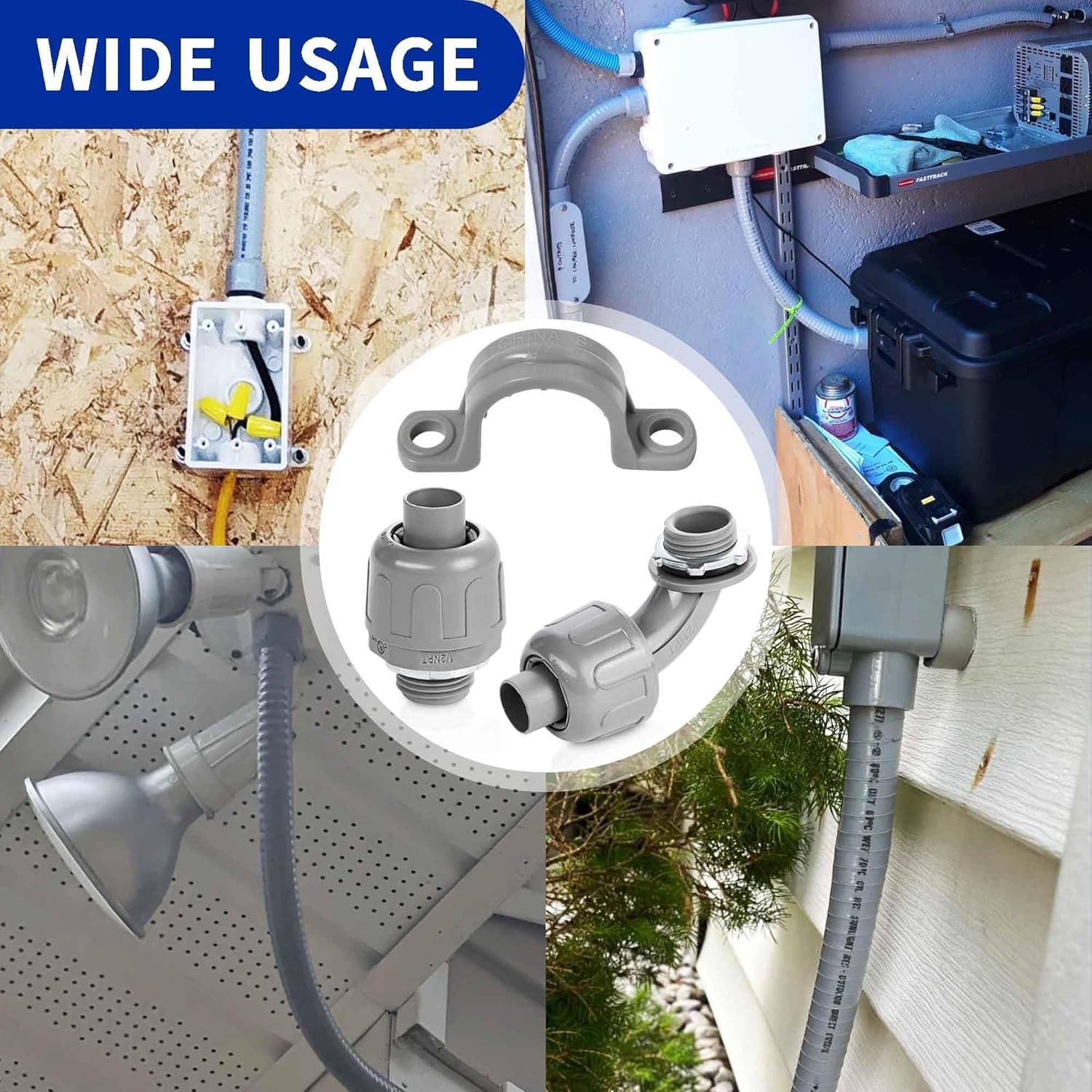 (1/2" Conduit Parts 60 Pack) Yariwiz 1/2 PVC Electrical Conduit Fitting Plastic Liquid Tight Conduit Connector Kit, Include 20 Conduit Couplings, 20 Conduit 90 Degree Elbows and 20 Conduit Straps