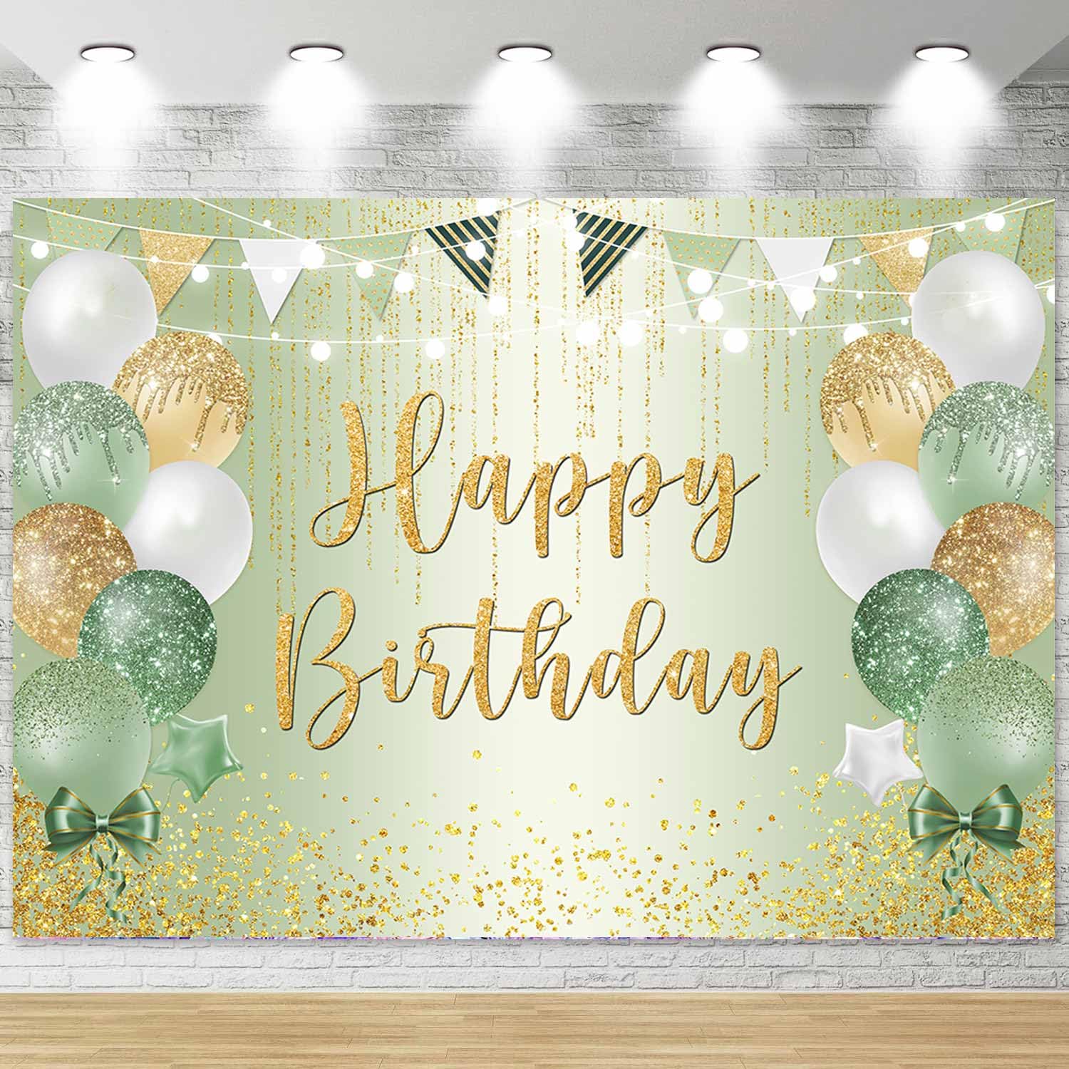 Sensfun Sage Green Birthday Backdrop Glitter Olive Green Gold Balloon Photography Background Light Green 13th 16th 18th 21st 30th 40th Birthday Banner