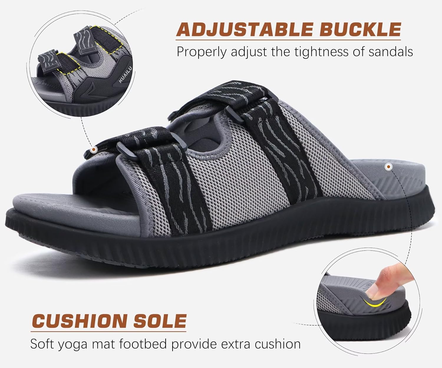 KuaiLu Mens Orthotic Sandals Athletic Thick Cushion Recovery Sport Slides Adjustable Strap Open Toe Walking Sandles With Comfortable Plantar Fasciitis Arch Support - Image 5
