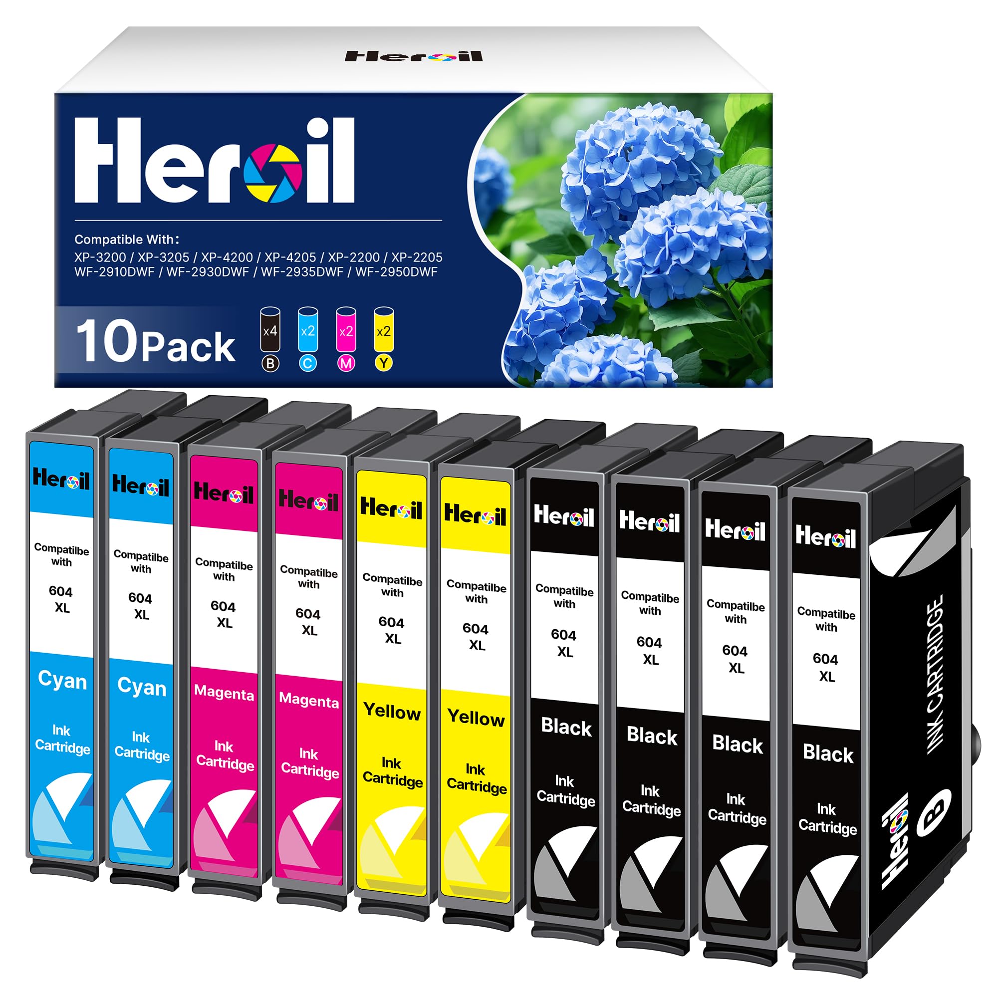 Heroil 604 604XL Cartuccia d'inchiostro Compatibile, Adatta per Cartucce Epson 604 604XL per Epson Expression Home XP-2200 XP-4200 XP-3200 XP-2205 XP-3205 Workforce WF-2930 WF-2910 WF-2950(10 Pack)