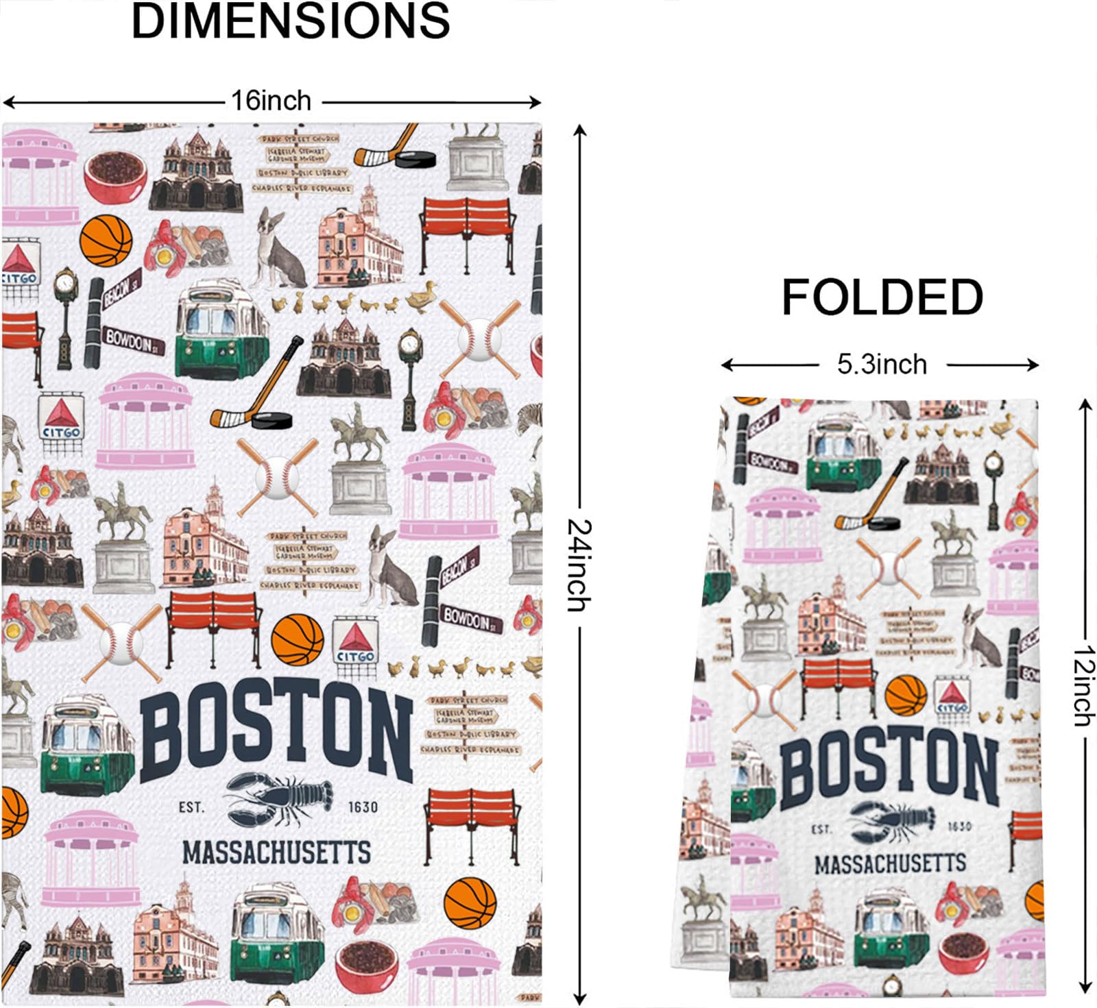 TSOTMO Lobster Gift Boston EST 1630 Massachusetts Kitchen Towel Massachusetts Travel Boston State Trip Gift for Travelers (Boston Towel)