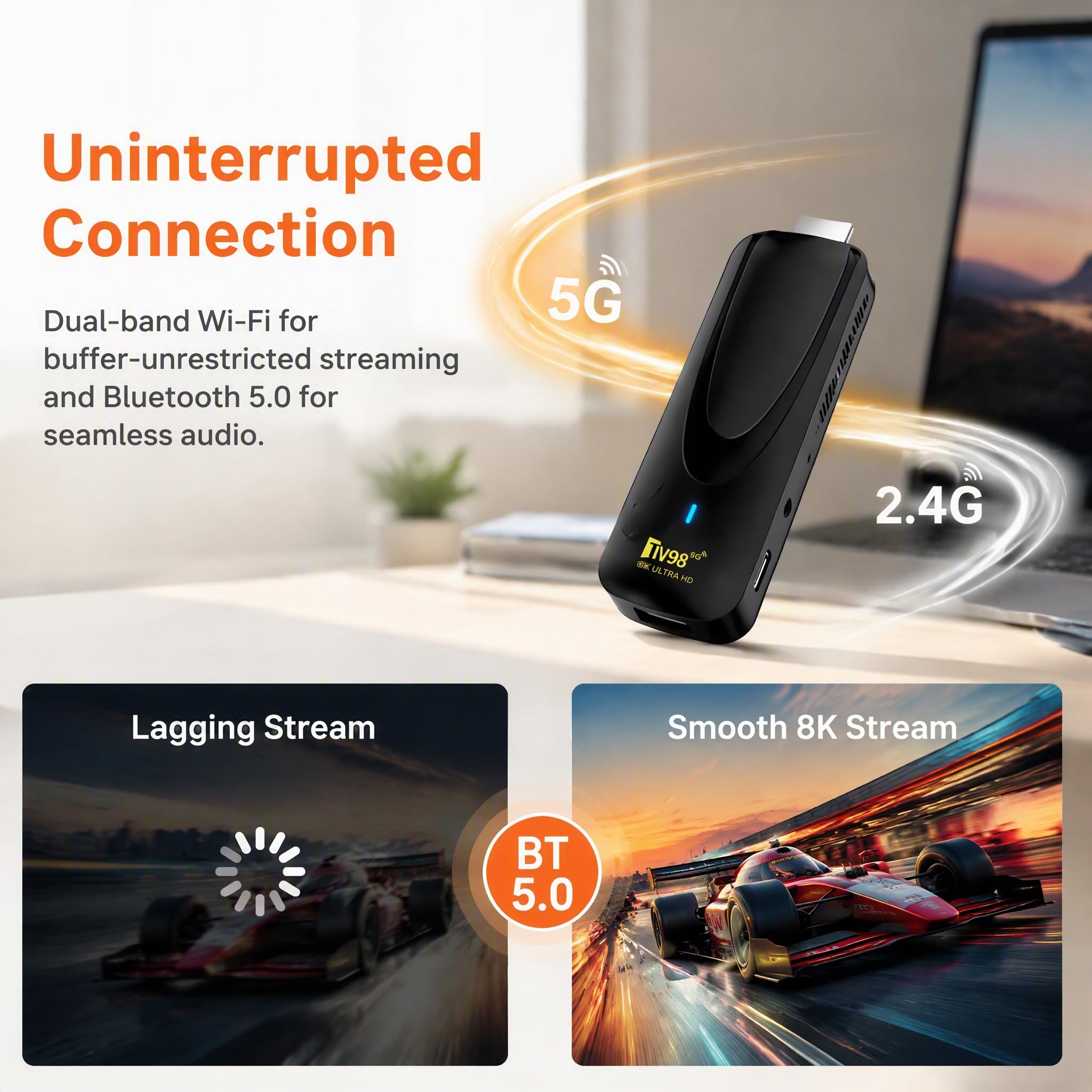 Android 14 OS Bluetooth TV Stick, 8K Streaming, 2GB RAM Voice Remote
