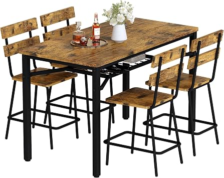 Hooseng 5-Piece Dining Table Set for 4, Counter Height Kitchen Table Chairs Set with Storage, Modern Small Dining Room Set, Space-Saving Dinette Set for Pub, Breakfast Nook, Apartment
