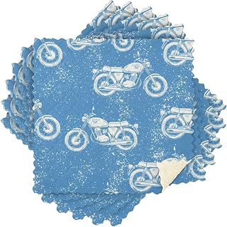 Retro Motorcycle Blue Kitchen Dish Cloths Microfiber Cleaning Towels Absorbent Dishcloths Fast Drying Washcloths for Car Window Bathroom 11x11 inch Pack of 6