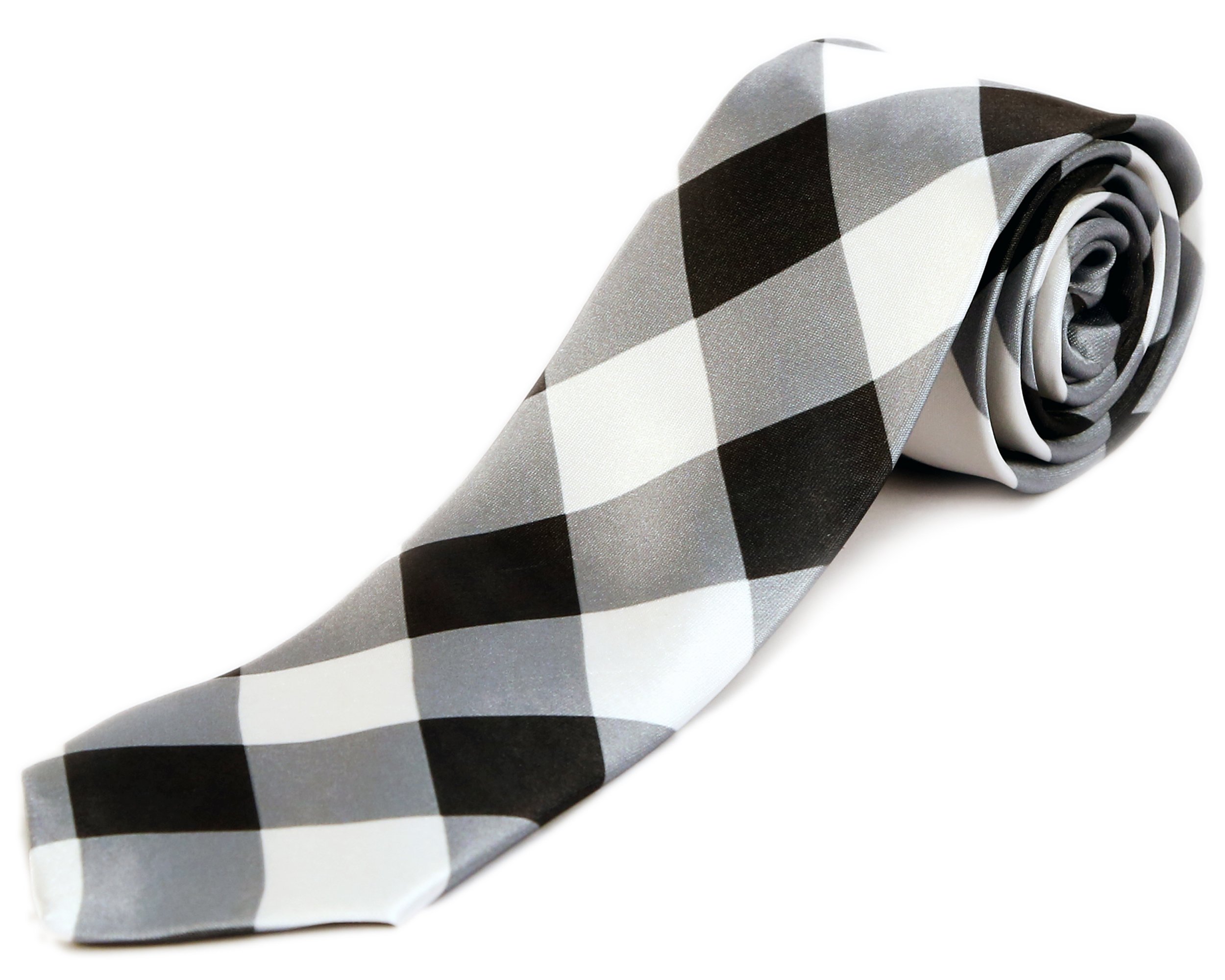 blacksmith Men's Satin Checks Design Tie (Black and White)-picture-28