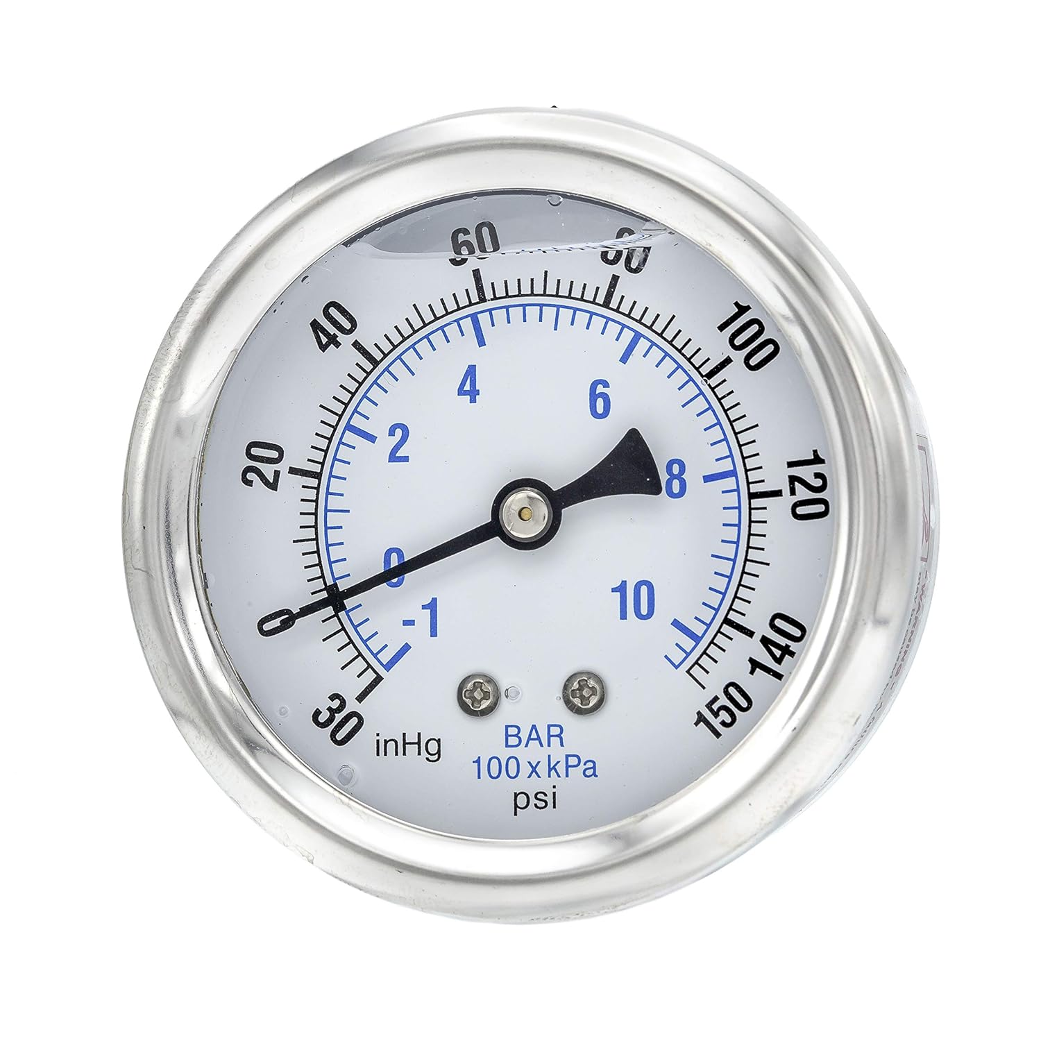 PIC Gauges PRO-202L-254CH Center Back Mount Glycerin Filled Industrial Pressure Gauge w/ SS Case, Brass Internals, Plastic Lens, 2.5" Dial, 30/0/300 psi Range, 1/4" Male NPT