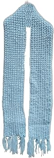 Sky Blue Hand knitted Scarf Plaid Long Neck Warmer Crocheted Shawl Winter Fine Acrylic Wool Yarn XL Shawl No Fringe Light Extra Long