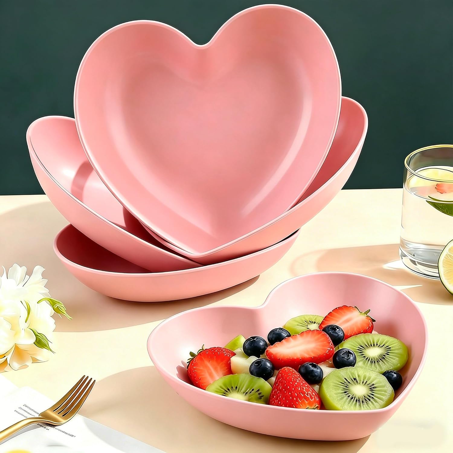 Heart Shaped Plates Unbreakable Food Serving Platters for Parties (5 Pink)