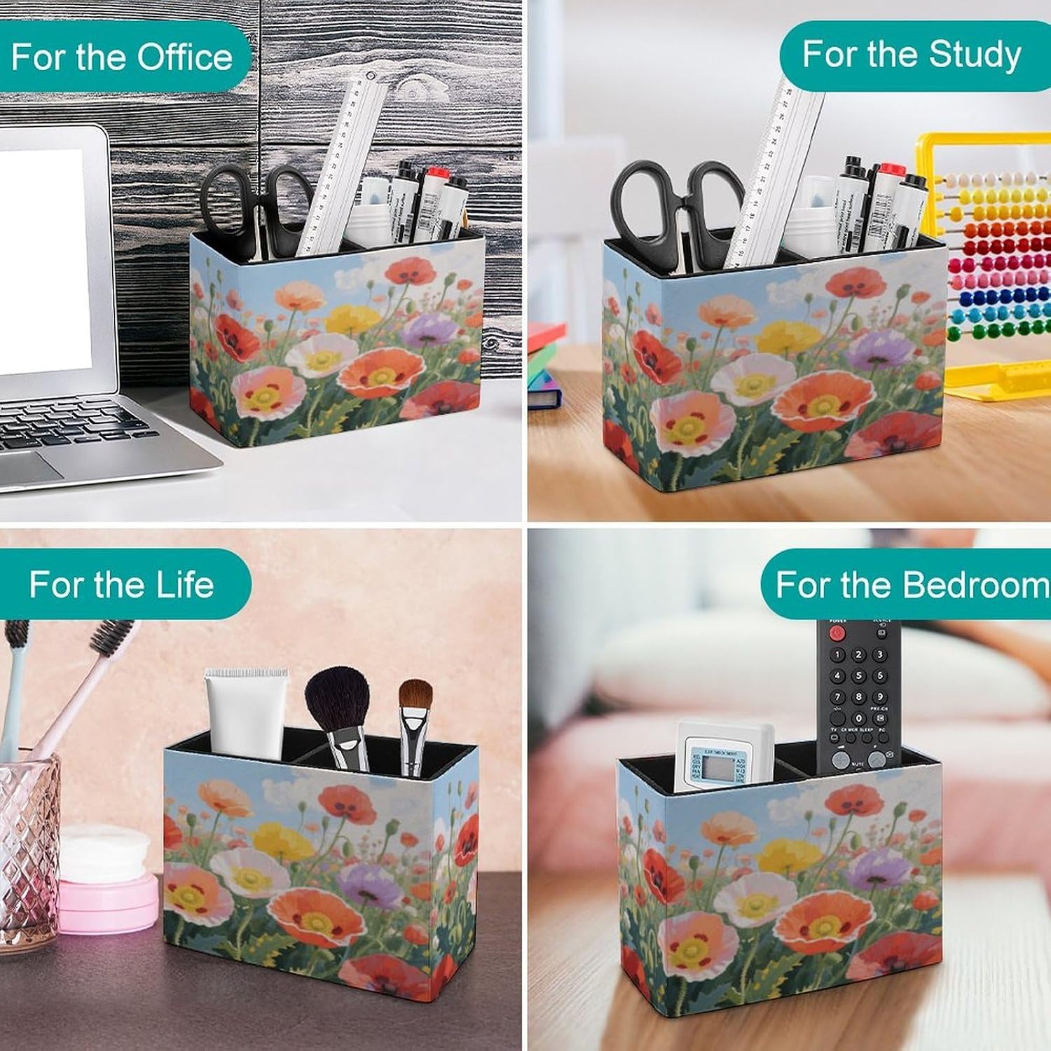 Colorful Floral Pen Holder with 2 Slots for Desk Storage image 4