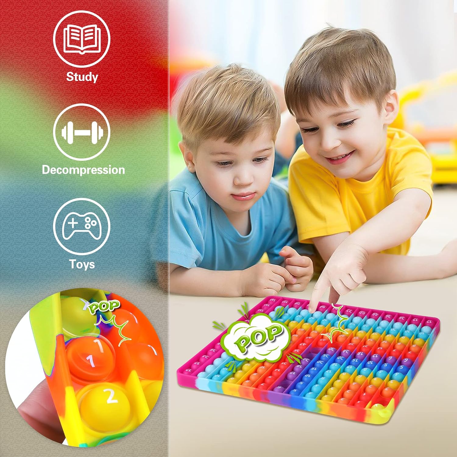 Kingmall 12 x 12 Multipication Games, Right-Angled Rainbow Square Math Toys 169bubbles Multiplication Pop for Teachers to Create Various Multiplication Formulas【with 1-12 Multiplication Tables】