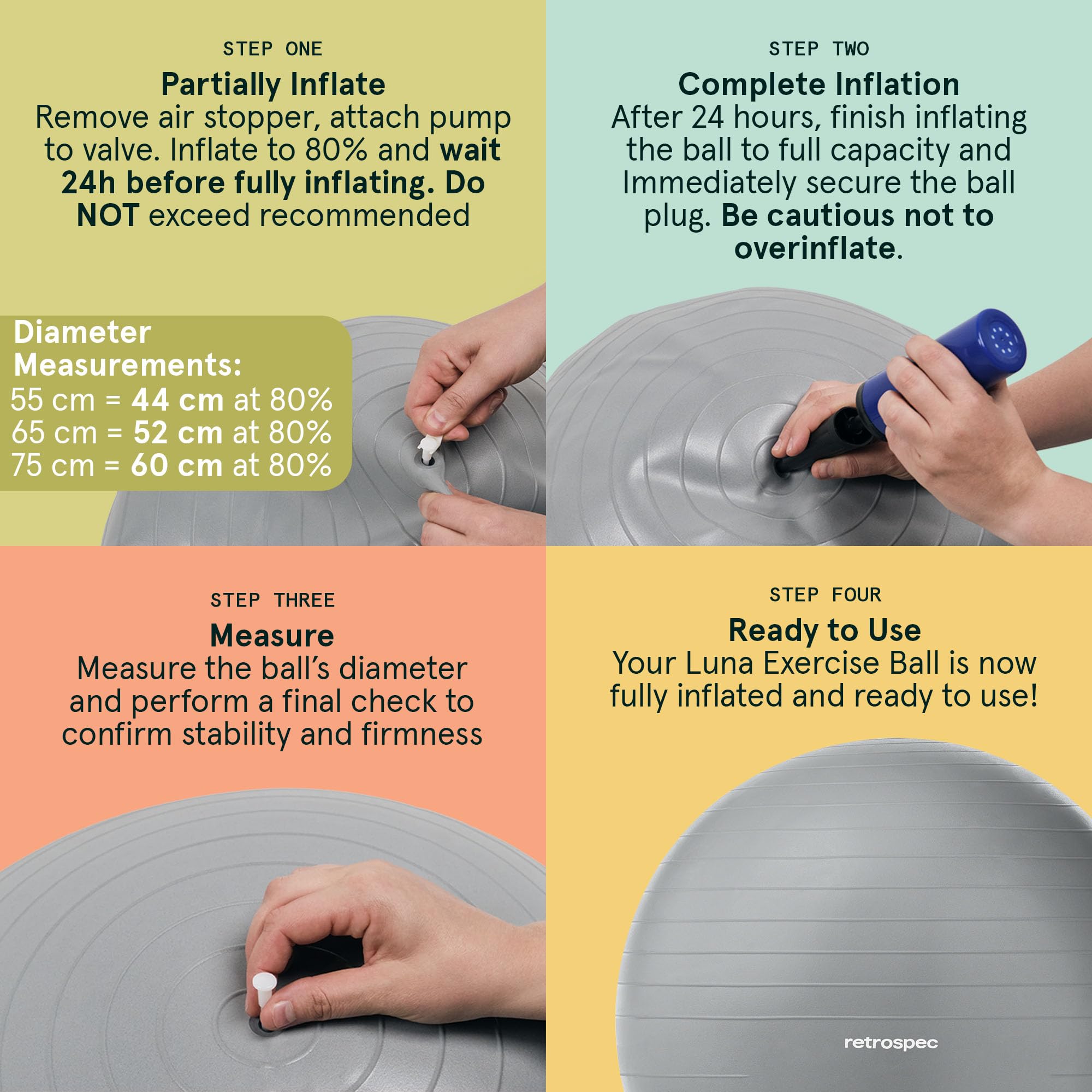 Retrospec Luna Gymnastikball & Pumpe mit Anti-Burst Material