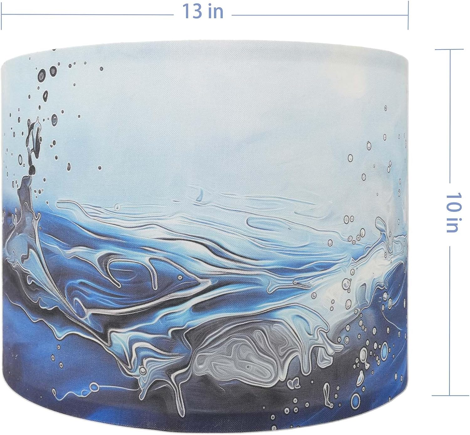 Decorative Lamp Shade, Polyester Fibre Printed Abstract Sea Waves Drum Shade, 13" Top x 13" Bottom x 10" Height, Includes 2pcs Steel Ring (Sea waves)