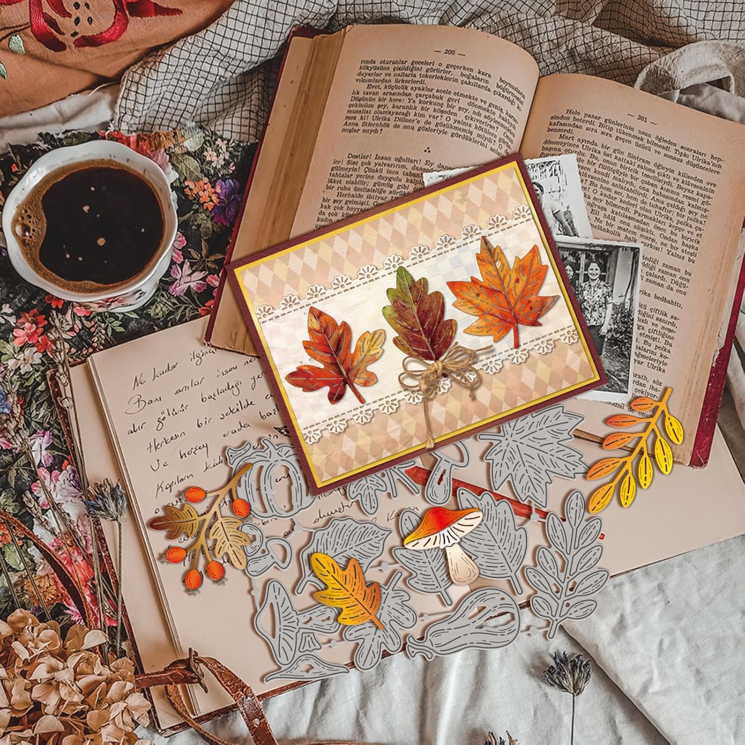 GLOBLELAND Autumn Leaves Cutting Dies for Card Making Pumpkins Maple Leaf Metal Die Cuts Fall Berries Mushrooms Die Cut Dies for DIY Cards Scrapbooking Photo Album Crafts Decor