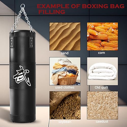 Miniatura 5 de Saco de boxeo para adultos, juego de bolsa de boxeo pesada de 4 pies con guantes de boxeo de 12 onzas, artes marciales para karate de artes
