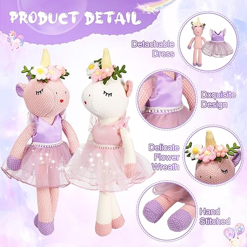 Miniatura 3 de Meooeck 2 piezas de animales de peluche de unicornio de 16 pulgadas, muñeca de bailarina de unicornio suave, lindos juguetes de bailarina, animales