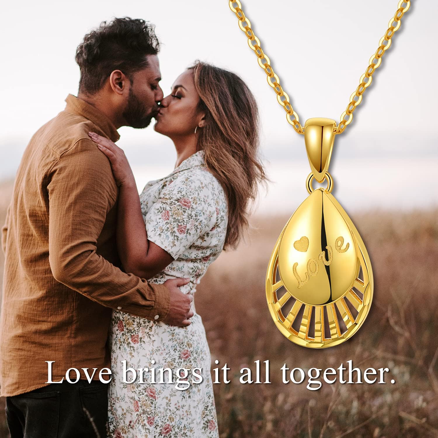 18K Gold Shiny Teardrop Necklace for Women, 5mm Thick Yellow Gold Engraved Love Teardrop Pendant Jewelry Anniversary Birthday Christmas Gift for Wife, Mom 18inch