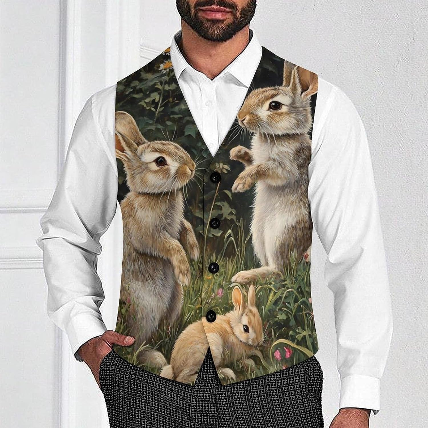 Rabbits Forests Bunnys Mens Suit Vest Waistcoat Formal Business Dress Tuxedo Wedding