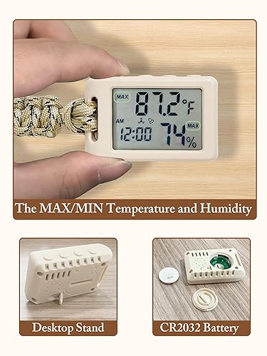Miniatura 6 de Termómetro digital para habitación interior con reloj, pequeño monitor inteligente de temperatura y humedad con cordón, reloj de viaje con