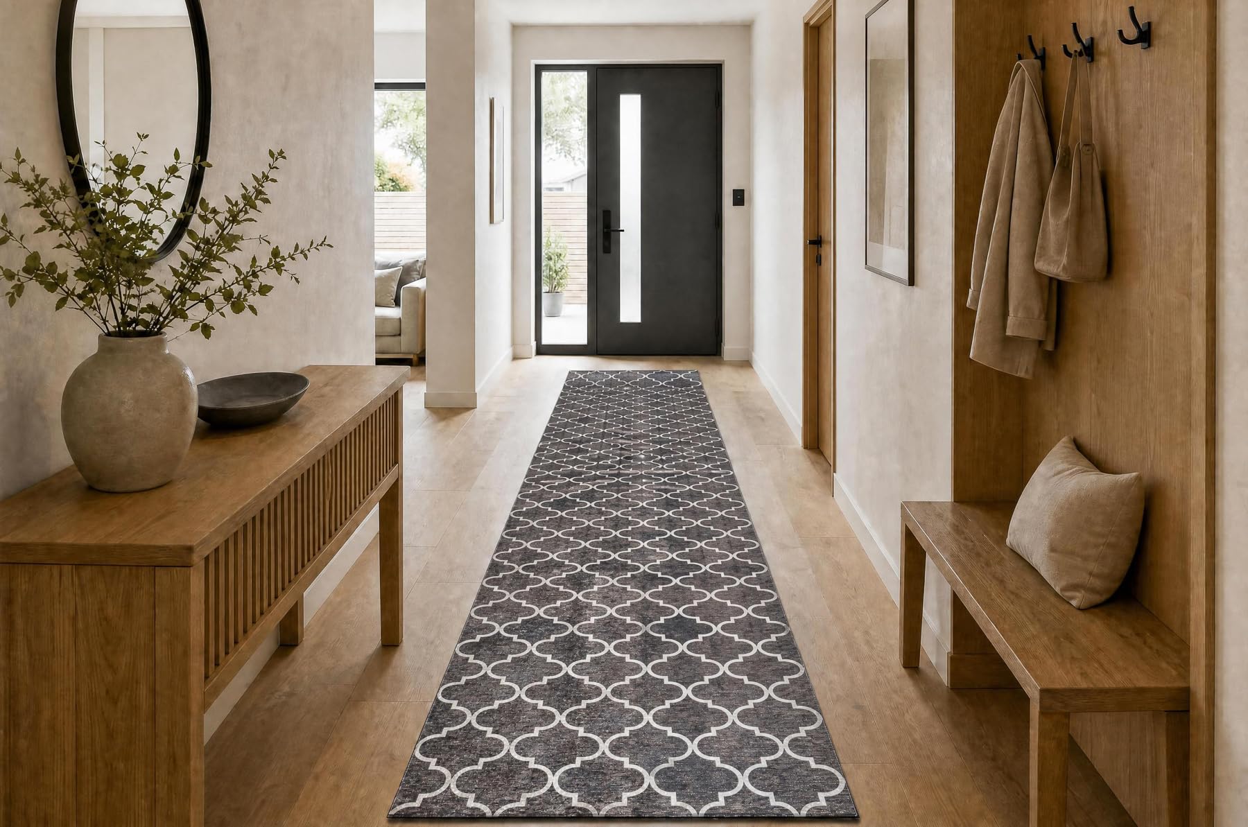 Antypoślizgowy chodnik Lotus Clover 60923 koniczyna, melanżowy brązowy do prania 60 cm 60 x 270 cm brązowy