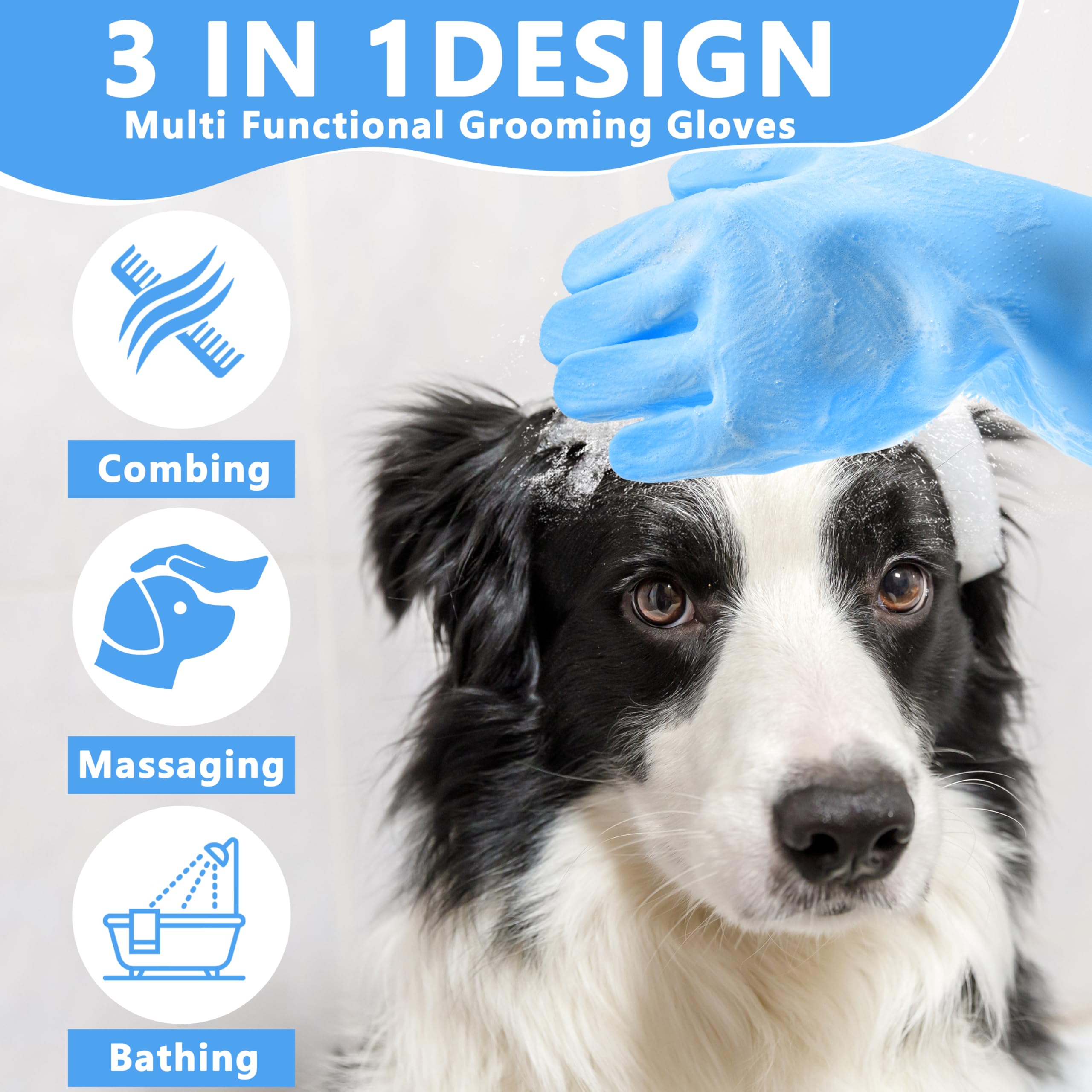 Pet Grooming Gloves—Heat Resistant Dog Washing Gloves with High-Density Teeth, Dog Bath Scrubber with Enhanced Five Finger Design, Silicone Gloves for Dogs and Cats Bathing, Massage (Blue) - image 3