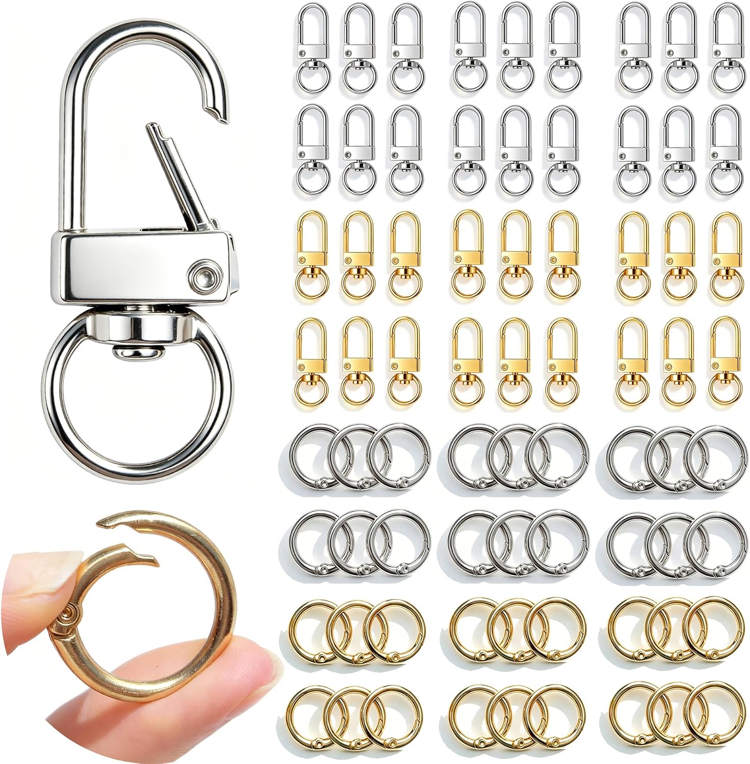 72 PCS CHARMBLE Gold & Silver Keychain Clips Bulk &Key Rings for Bag Charms