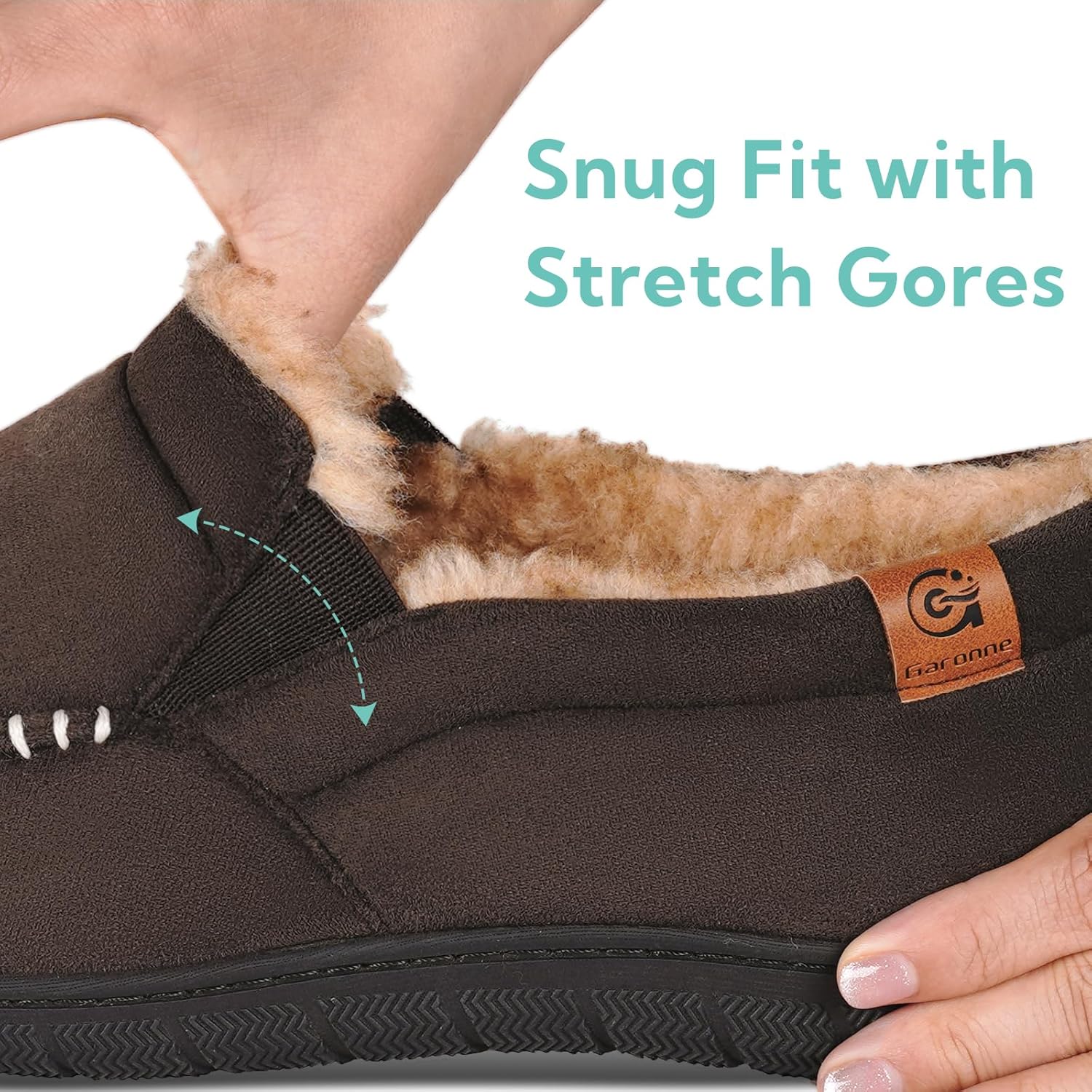 Garonne Men's Moccasin Slippers with Memory Foam, Fuzzy House Shoes with Non-Slip Rubber Sole for Indoor/Outdoor - Image 3