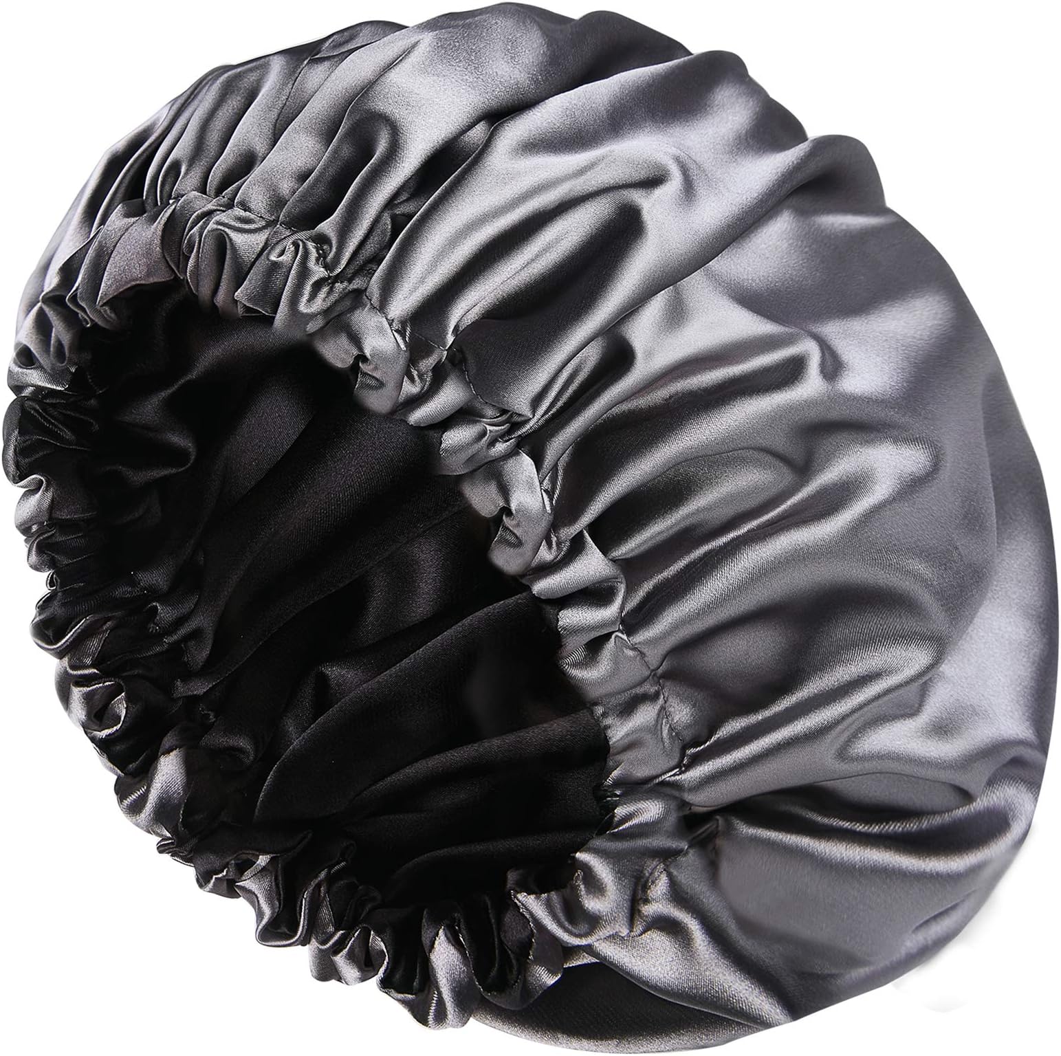 Satin Bonnet Sleep Bonnet Cap - Extra Large, Double Layer, Reversible, Adjustable Satin Cap for Sleeping Hair Bonnet(Large,Dark Grey)