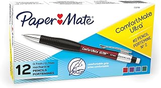 Paper Mate ComfortMate Ultra Mechanical Pencils 0.7mm HB #2, Assorted Colors 12 Pack - Cushioned Grip for School, Tests & Note-Taking