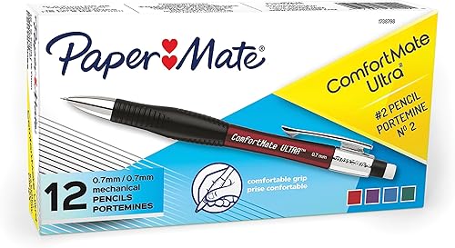 Paper Mate Portaminas Comfort Mate Ultra de 0.028 in, HB #2, 12 unidades, suministros escolares, toma de notas, agarre cómodo