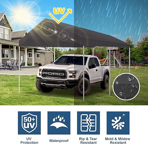 Miniatura 3 de Cubierta de toldo de repuesto para tienda de campaña, refugio de garaje, cubierta de lona con cuerdas elásticas de bolas (solo la cubierta superior,