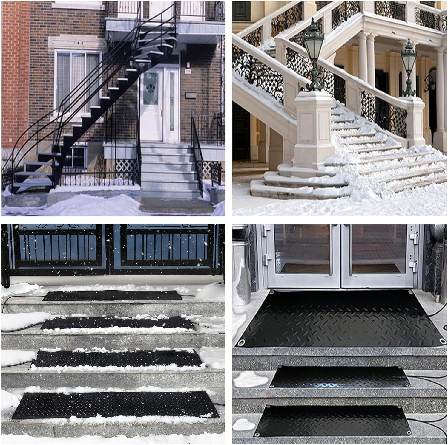 Snow Melting Mats for Stairs - Non-Slip Rubber Mat with Power Cord - Waterproof and Durable - 2 in/h Snow Melting Speed(25.4x76.2cmx4Pcs)