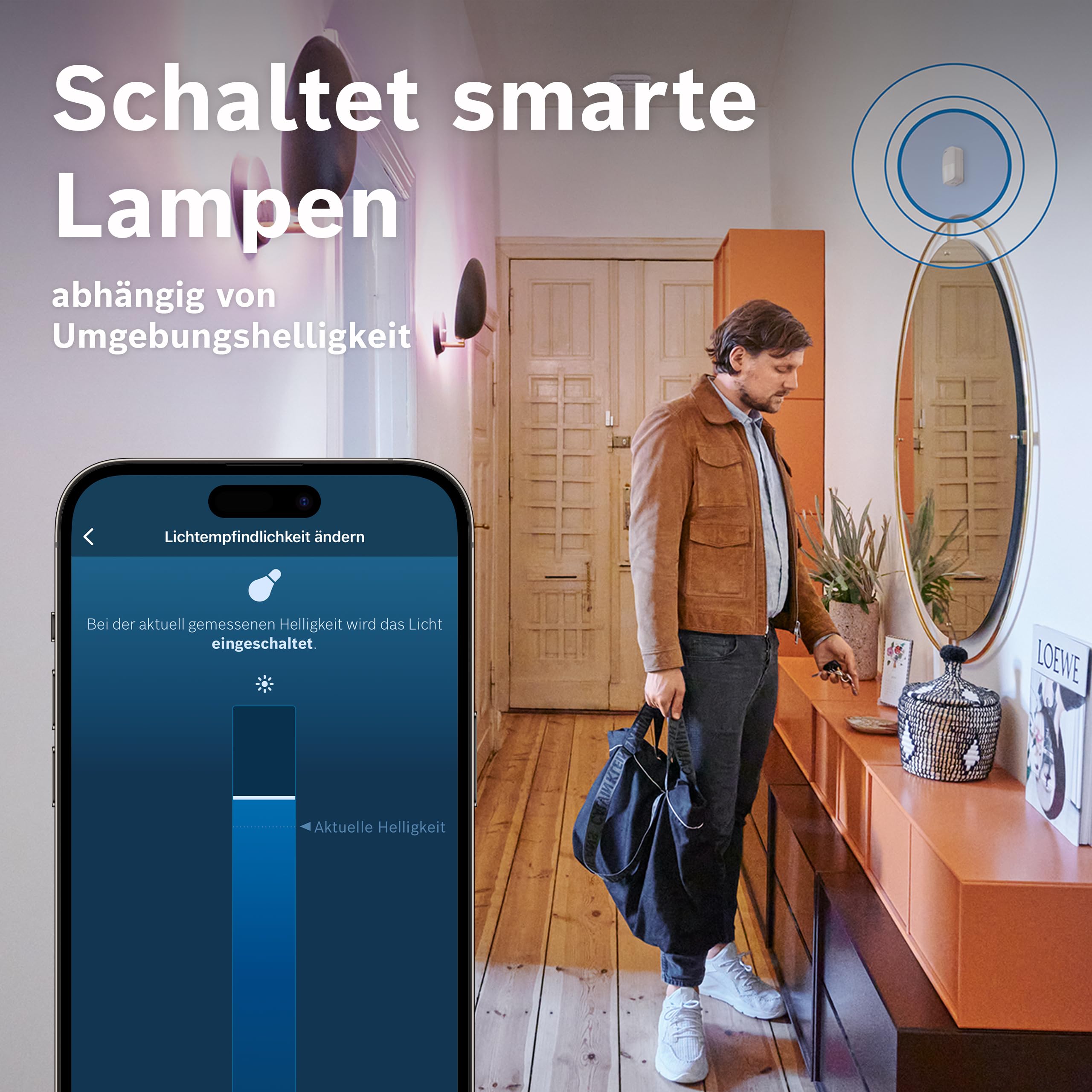 Bosch Smart Home Bewegungsmelder II [+M], Bewegungsmelder aussen und innen, EN Grad 2"-Zertifiziert, Orientierungslicht, Kleintierfilter, Erfassungsbereich bis 13 m, Matter kompatibel