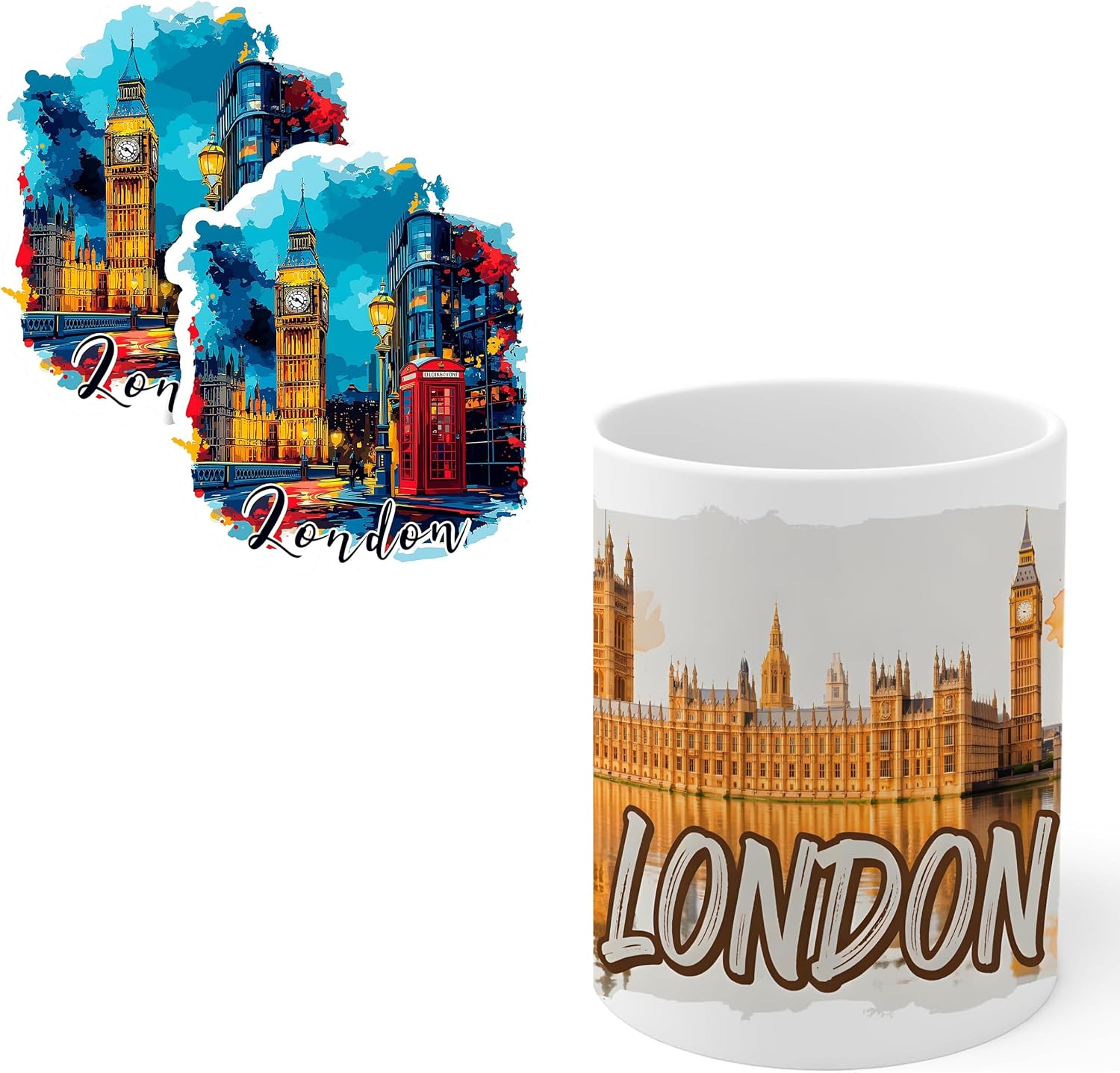 London England Fridge Magnet 4in 2-Pack & Mug 11oz Matching Bundle Gift Set