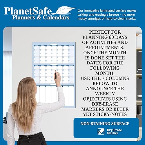 Miniatura 2 de Earth Green - Calendario de pared grande borrable de 36 pulgadas de alto x 24 pulgadas de ancho para 60 días con 7 columnas, organizador de 7