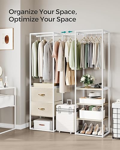 Miniatura 4 de SONGMICS Armario portátil, resistente para ropa, hierro y madera, armario portátil, con 1 barra extensible para colgar, 2 cajones y 4 estantes,