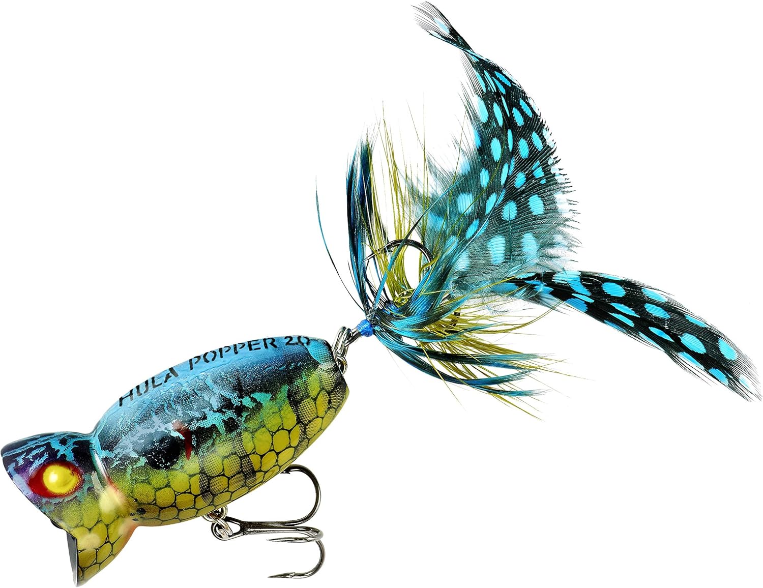 Arbogast Hula Popper 2.0 Topwater Fishing Lure with Feathered Treble Hook and Crackle Pattern Body, Freshwater Fishing Gear and Accessories, 2", 3/8 oz, White Zombie, (G761-536) : Sports & Outdoors