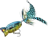 Vista 5 de Arbogast Señuelo de pesca Hula Popper 2.0 Topwater con gancho agudo emplumado y cuerpo de patrón de grietas