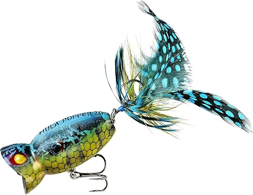 Miniatura 5 de Señuelo de pesca Hula Popper 2.0 Topwater con gancho agudo emplumado y cuerpo de patrón de grietas