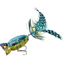 Arbogast Hula Popper 2.0 Topwater Fishing Lure with Feathered Treble Hook and Crackle Pattern Body