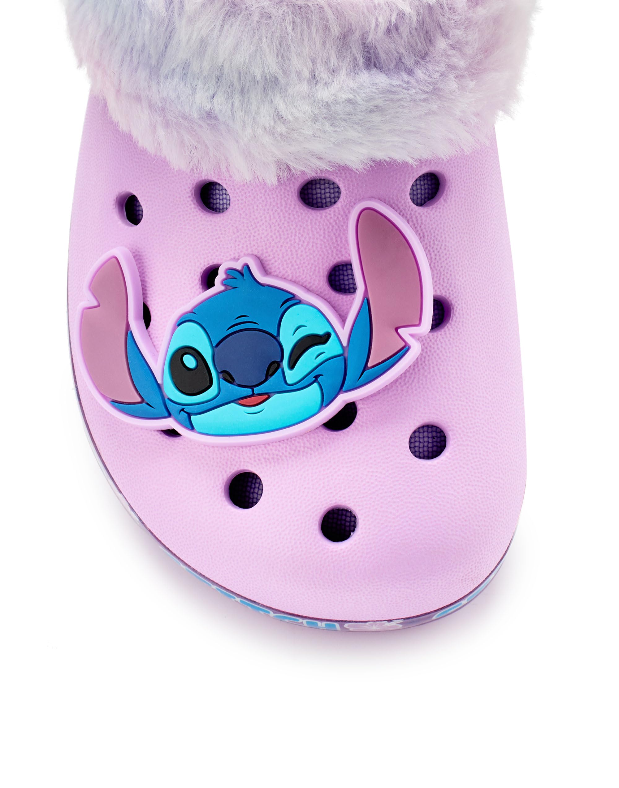 Disney Lilo & Stitch Girls Sabots | Slip-Ons en Caoutchouc pour Enfants avec breloque de Personnage Stitch en Violet | Sandales doublées de Fourrure pour Enfants avec Bride de Talon et imprimé Fleur