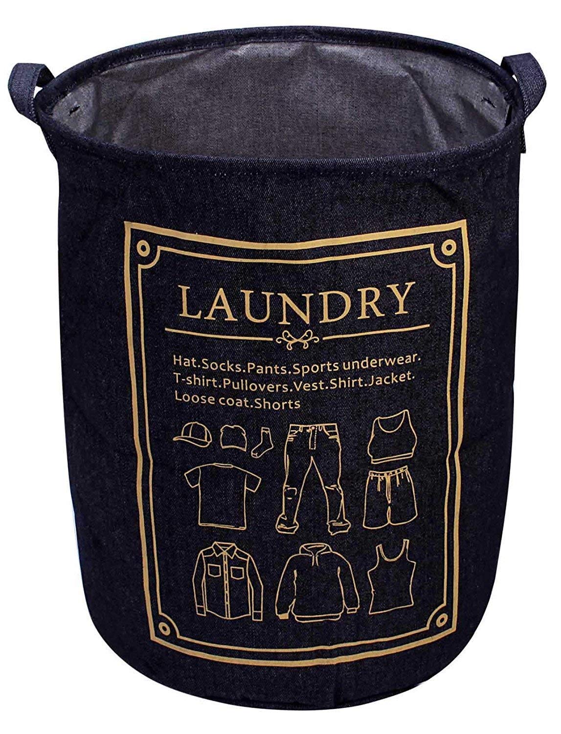 HOKIPO® Foldable Cloth Laundry Bag Hamper, Large 63-Ltr. (Dark Blue) 1