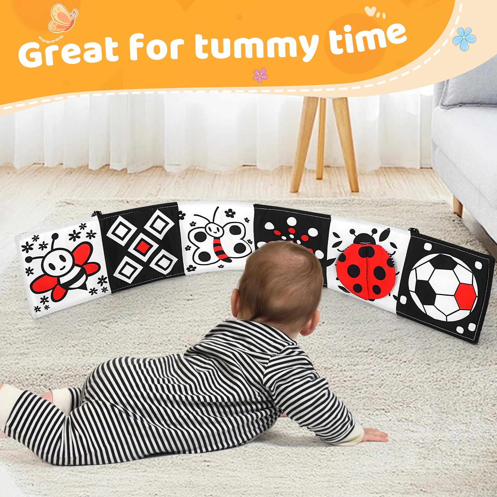 AJsupojouet Newborn Black and White High Contrast Baby Book for 0-3 Months Brain Development, Tummy Time Sensory Infant Toys, Montessori Essentials for 0-6-12 Months Gifts