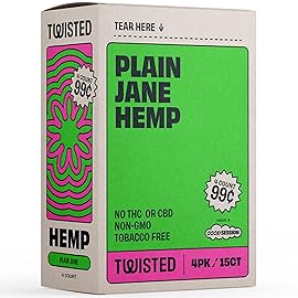 Twisted Hemp Wraps Natural Cigarette Rolling Papers Display | 4 Wraps Per Sleeve | Pack of 15 | 60 Wraps Total (Plain Jane)