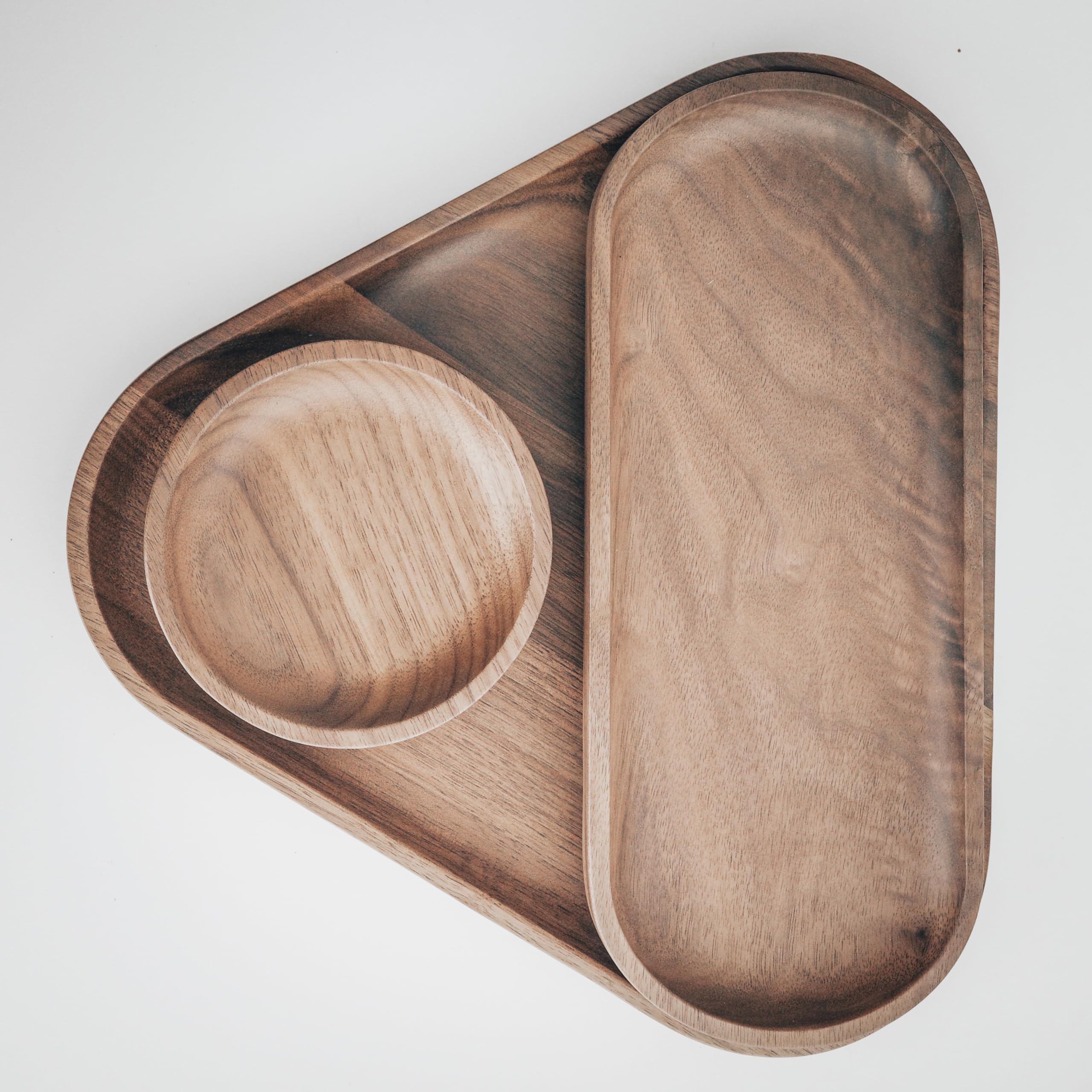 Normcore Juego de 3 bandejas redondas de madera de nogal para servir té, café o tarta, 3 unidades