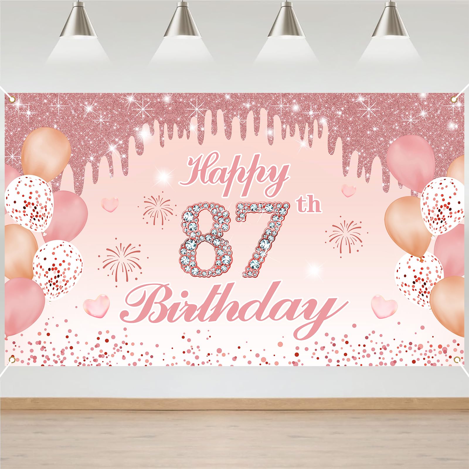 87th Birthday Decorations Door Banner Pink Happy Birthday Banner for Party Backdrop for Women Home Outdoor Cover Party Decoration Supplies Poster — image 1