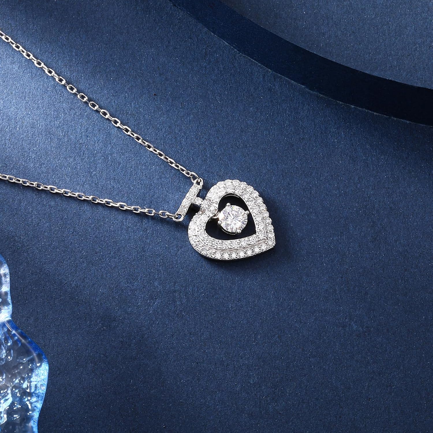 Moissanite Halo Heart Pendant 18K Gold Plated Sterling Silver Perfume Bottle Necklace for Women Wedding Anniversary Birthday Christmas Valentine Engagements Mothers Day Jewelry